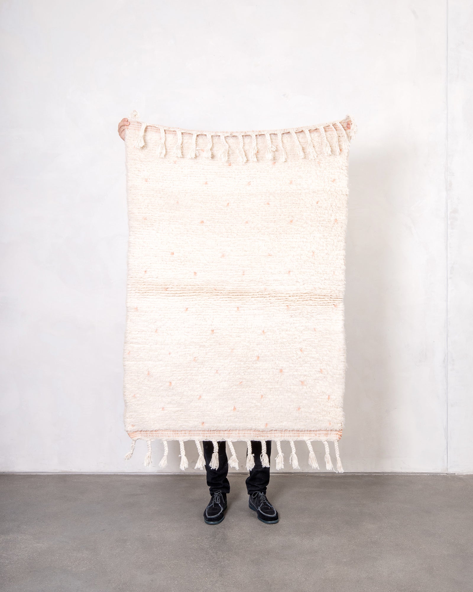 Modern, designer, handcrafted Berber rug from Morocco. Beniourain carpet with beautiful colours and patterns and fluffy wool texture.